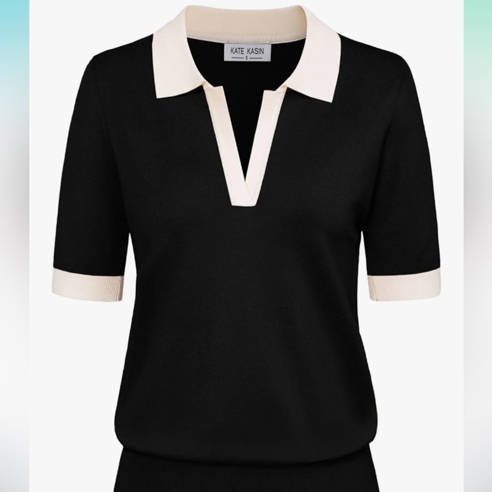 Kate Kasin Contrast Trim Sweater